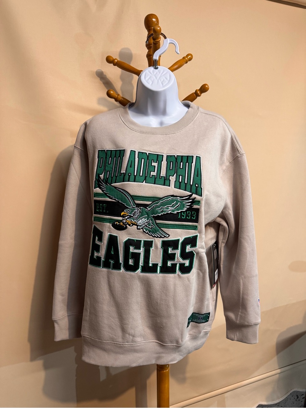 Women’s Philadelphia Eagles Official NFL Beige Crewneck Embroidered Sweatshirt